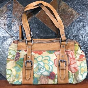 Fossil Multicolor Floral Canvas Large Shoulder Bag Side Pockets ZB2876 Leather
